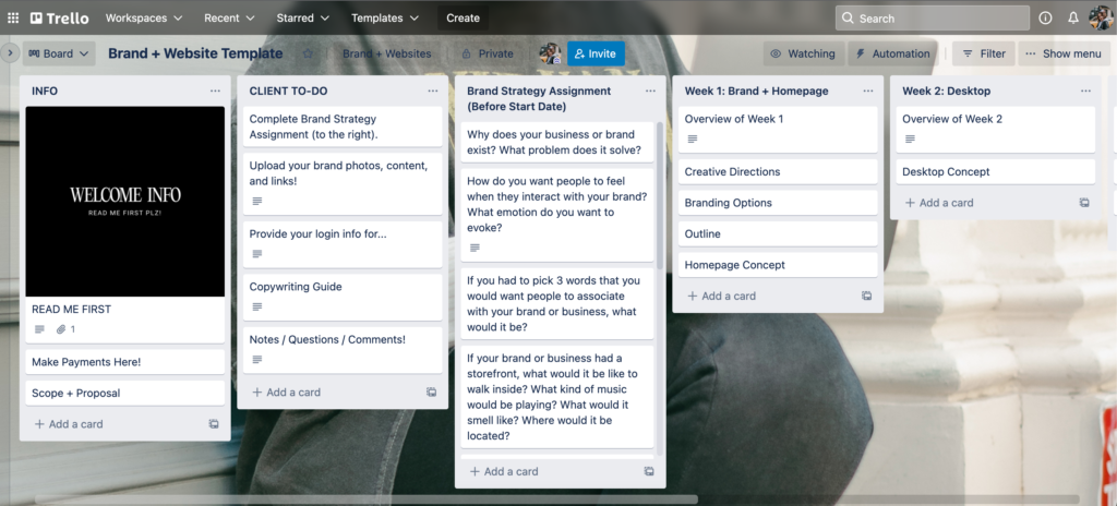 screenshot of Kleist Creative Trello Board